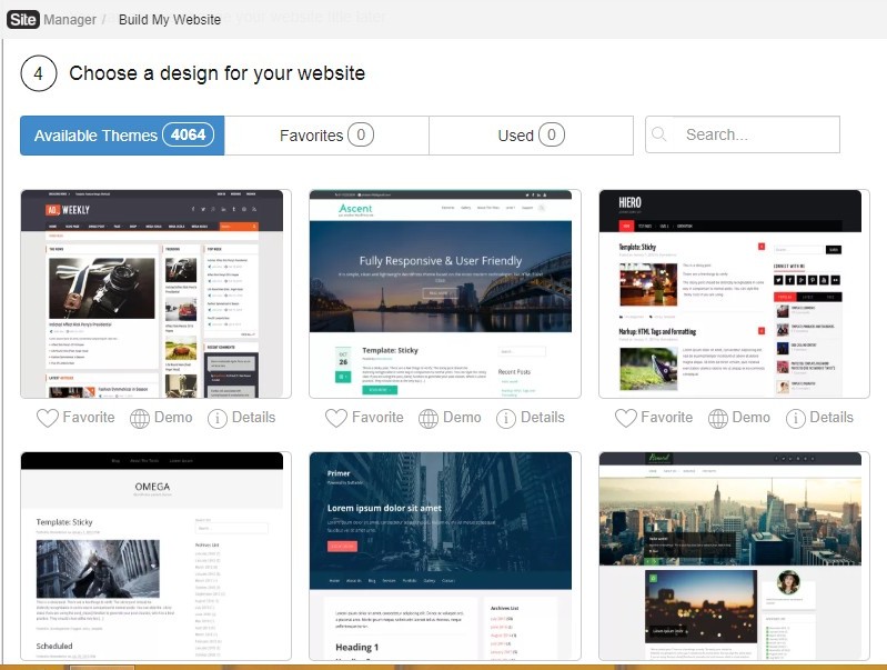 Choose a theme design for your website screenshot